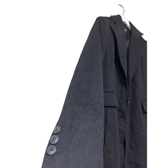 Halogen Size 12 Black Wool Blend Long Heavy Winter Pea Coat Jacket Classic Work - Picture 4 of 13